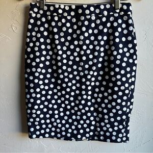 J.Crew Navy Blue and White Large Polka Dot The Pencil Skirt Sz 2 100% Cotton‎